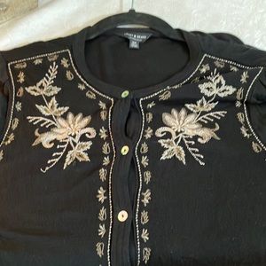 Lucky Brand Black with Goldish Embroidered Flowers